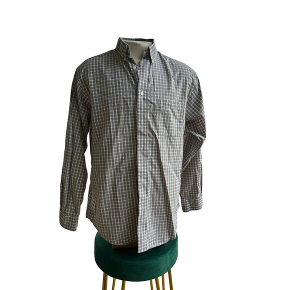 Roundtree and York button up shirt, brown and white plaid size large 100% cotton - Picture 1 of 5